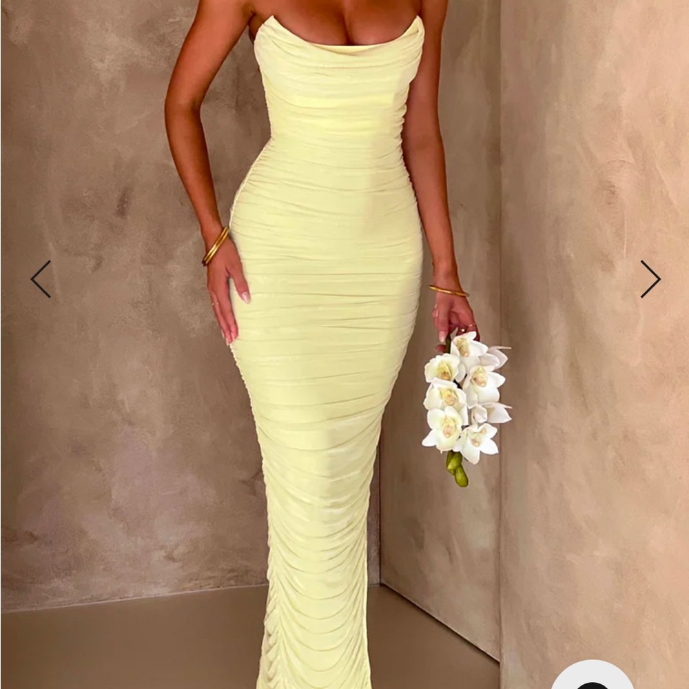 Elegant Yellow Ruched Gown
